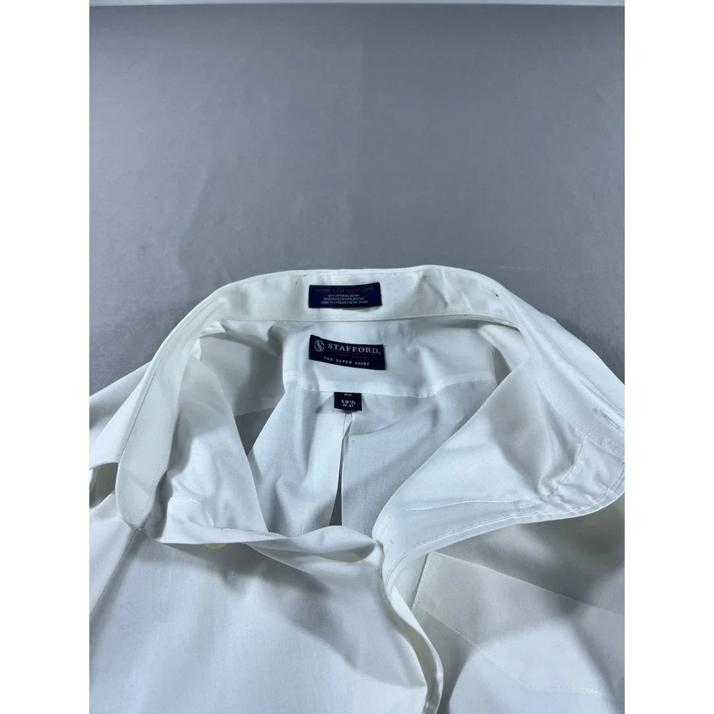 Stafford Performance White Dress Shirt Men's 18.5 36-37 Big & Tall Cotton Blend - Picture 9 of 13